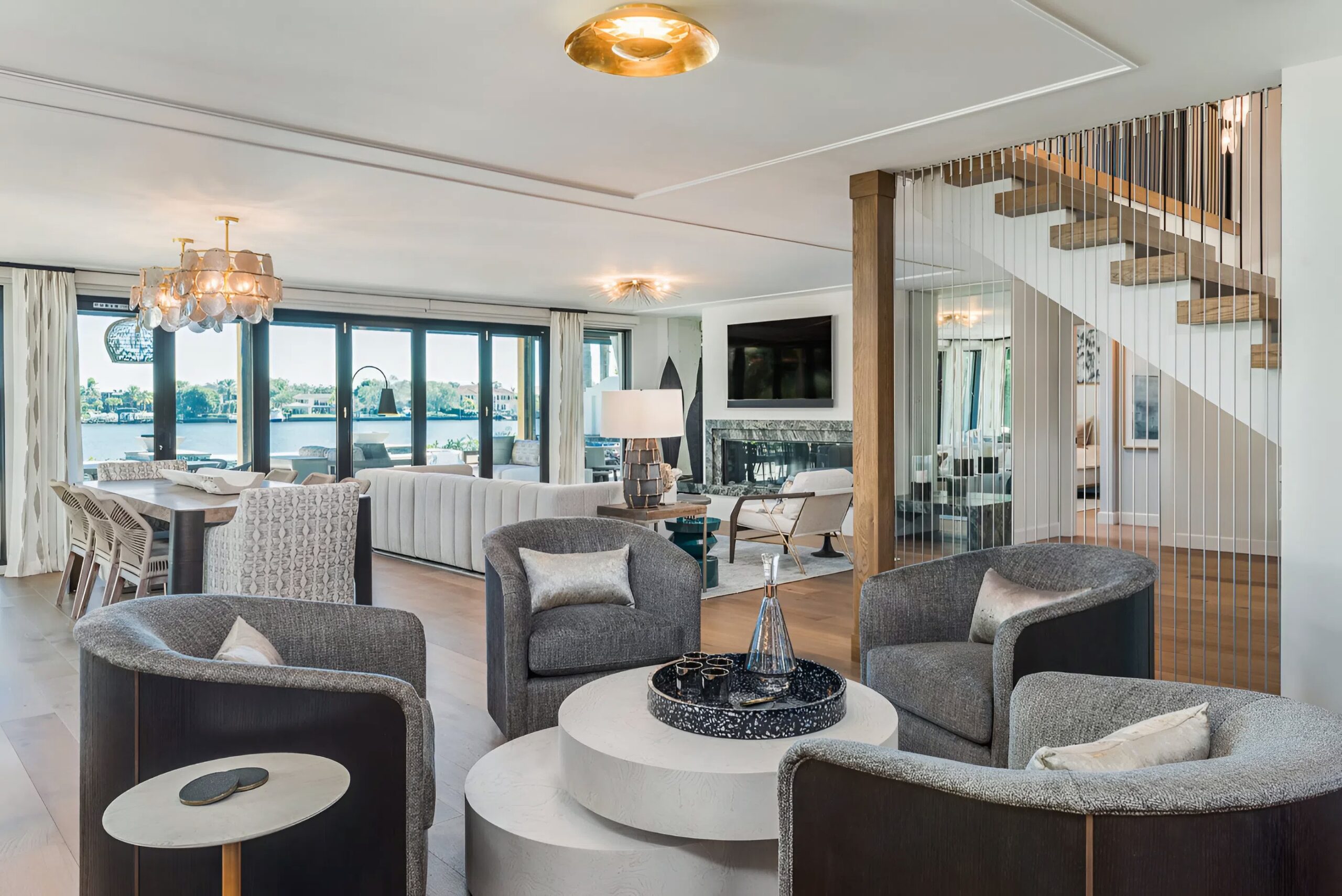 Living room with soft neutral walls and seamless paint transitions by an interior painter in East Hampton, CT